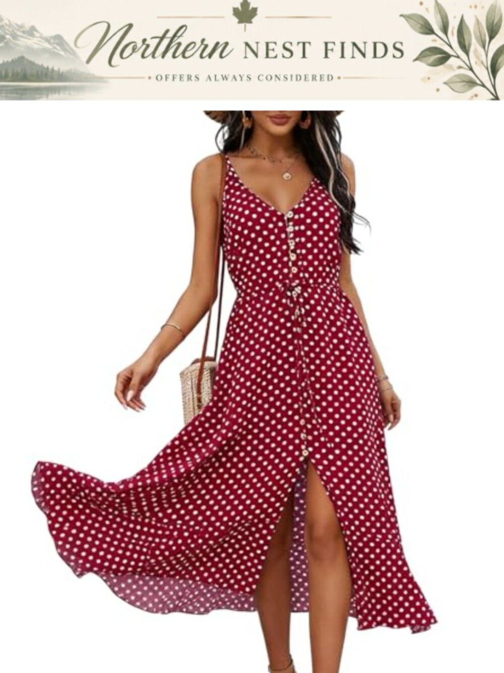 Boho Sundress Spaghetti Strap V Neck Flowy Midi Dress Summer Casual